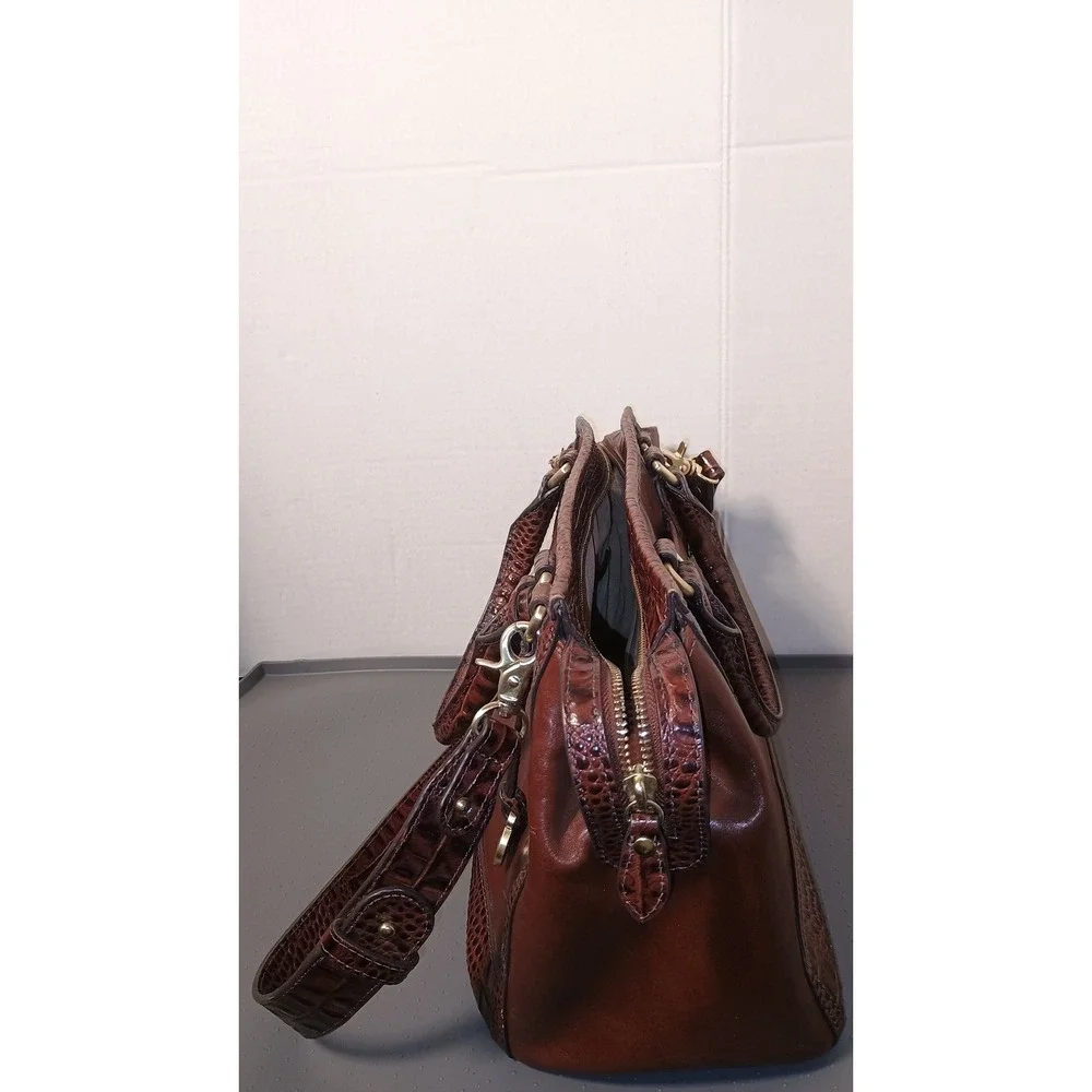 Brahmin Satchel Bag Womens Medium Brown Croc Embossed Leather Crossbody